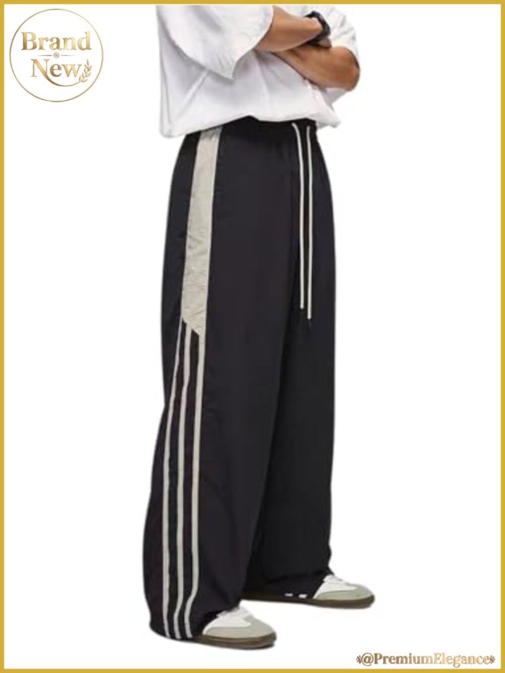 Nylon Blend Striped Track Pants Baggy Wide Leg Cargo Joggers